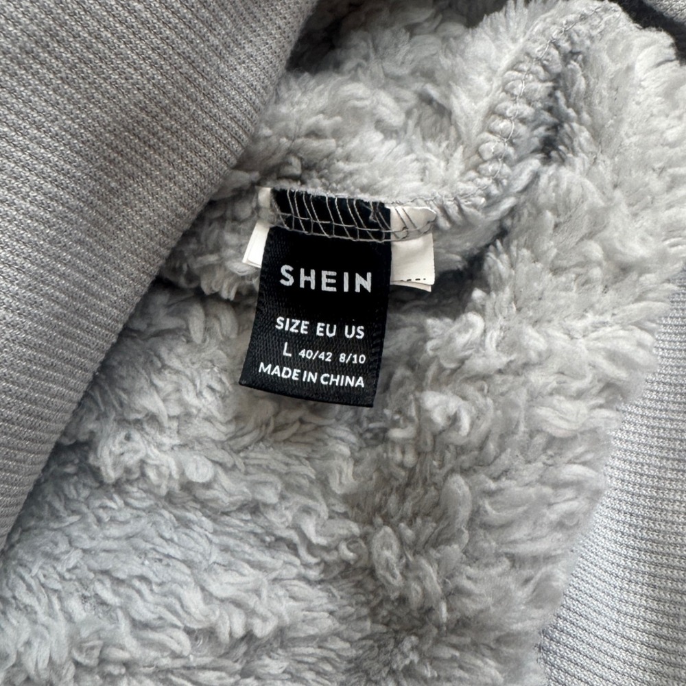 Shein Light Gray Cable Knit Textured Fleece Hoodie Oversized Pullover Large - Picture 4 of 7